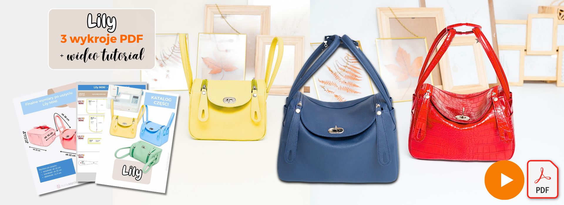 Lily BAG inspirowana Lindy Bag Hermes wideo tutorial wykroje PDF