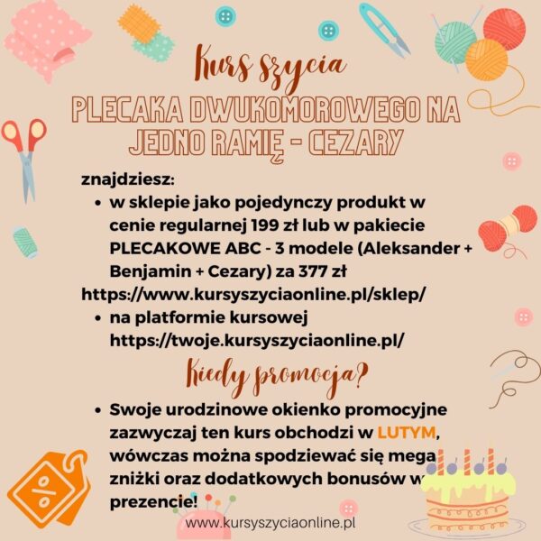 jak uszyć plecak DWUKOMOROWY model cezary kurs szycia online