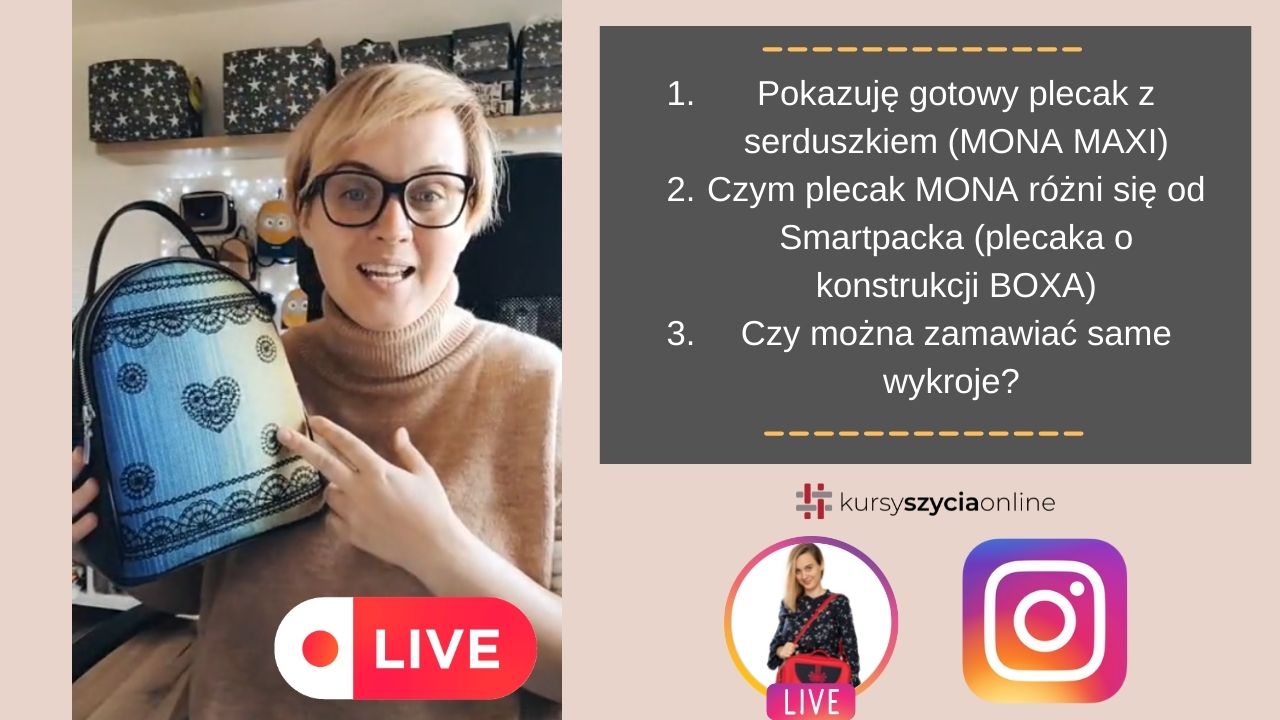 Live: Pokazuję gotowy plecak MONA MAXI z serduszkiem. Czy można zamawiać same wykroje bez kursu? Q&A 26.10.22