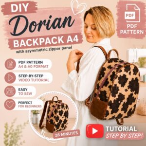 Wykrój PDF na plecak A4 z asymetryczną listwą zamka – model Dorian