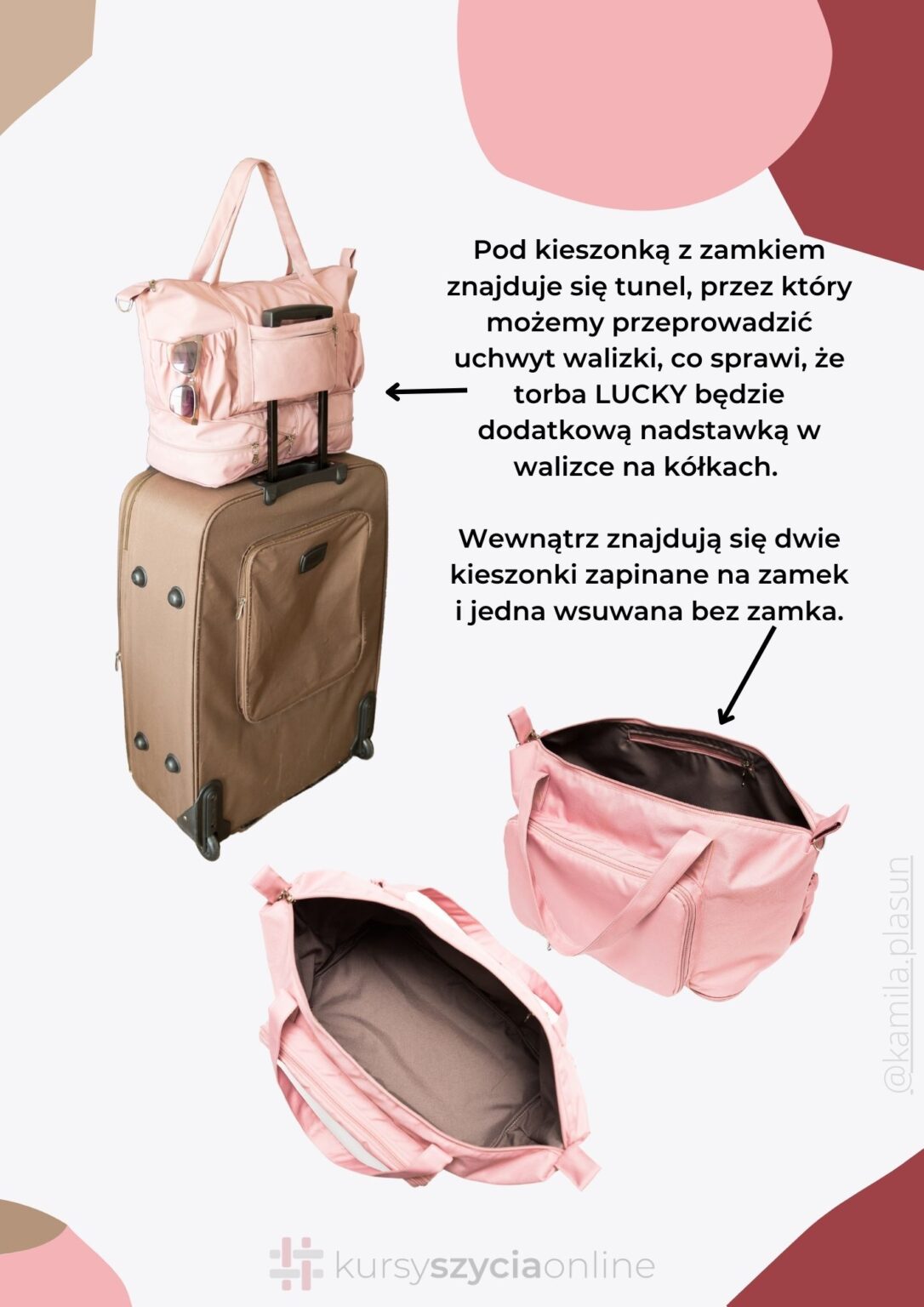 regulowana torba podróżna LUCKY torba na siłownię, torba do szpitala kurs szycia online wykroje kamila Plasun