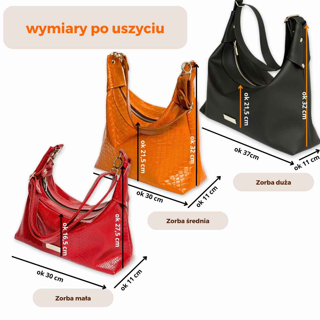 zorby wymiary Baguette Bags Zorba wykroje PDF + wideo tutorial z instrukcją szycia