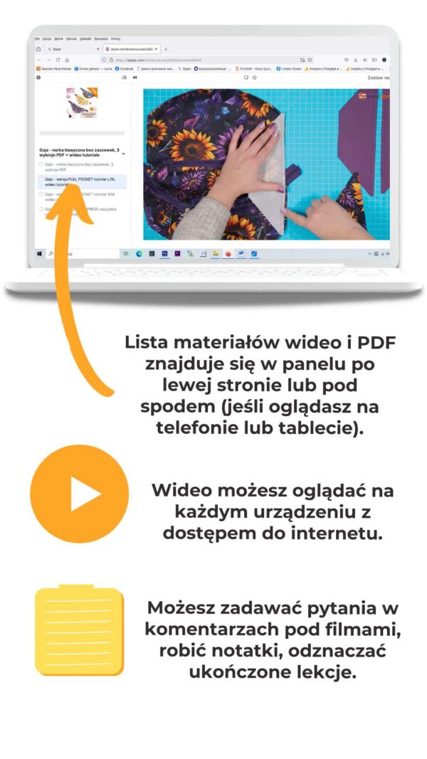 wykroje na nerki klasyczne bez zaszewek PDF + wideo instrukcja szycia tutorial GAJA