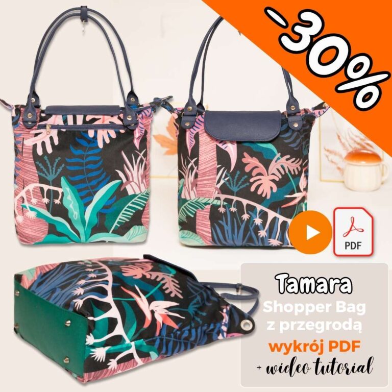 Torba Tamara shopper bag z przegrodą wykroje PDF wideo tutorial z instrukcją szycia