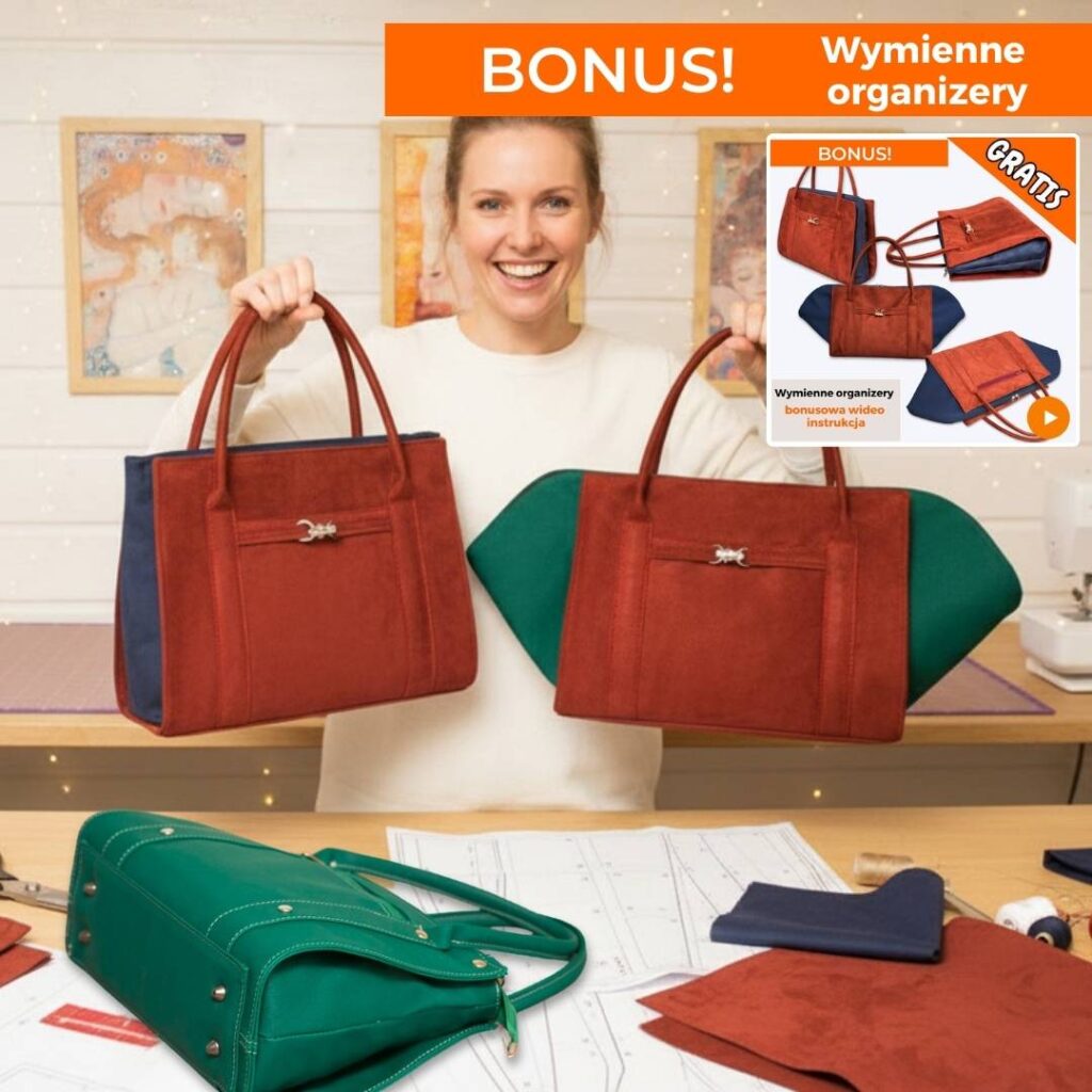 Torebki Aurora jak uszyć torby z wymiennymi organizerami wykroje PDF + wideo tutorial Kamila Plasun