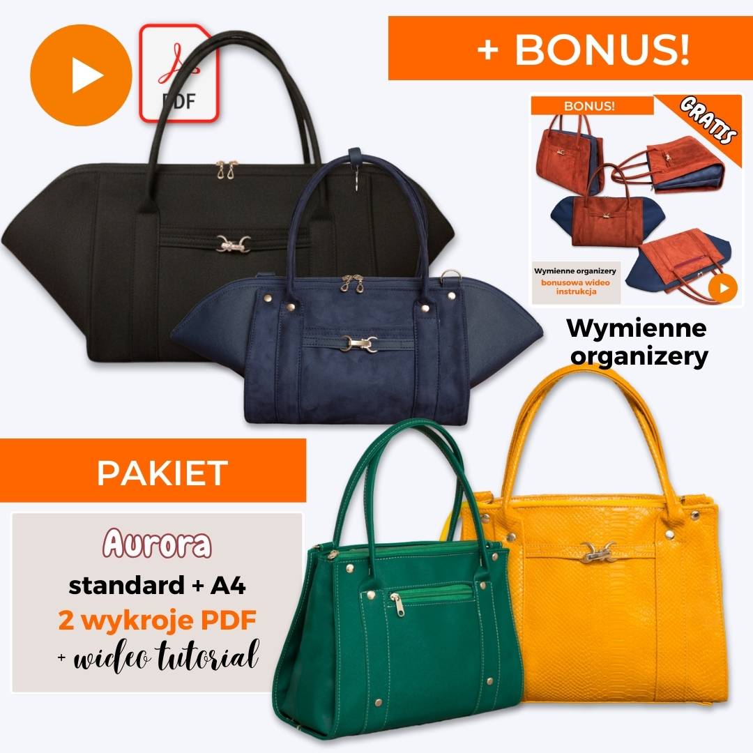 Torebki Aurora jak uszyć torby z wymiennymi organizerami wykroje PDF + wideo tutorial Kamila Plasun