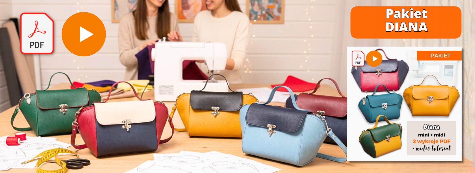 Torebka DIANA wykroje PDF + wideo tutorial z instrukcją szycia krok po kroku Kamila Plasun