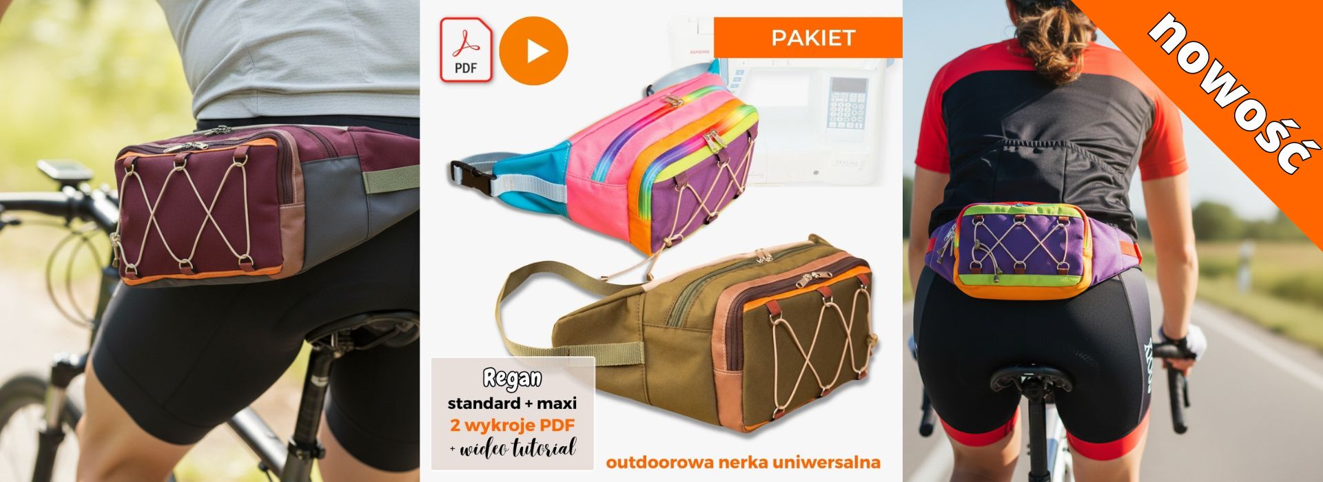 Outdoorowa nerka uniwersalna damska męska REGAN standard maxi, wykroje PDF wideo tutorial