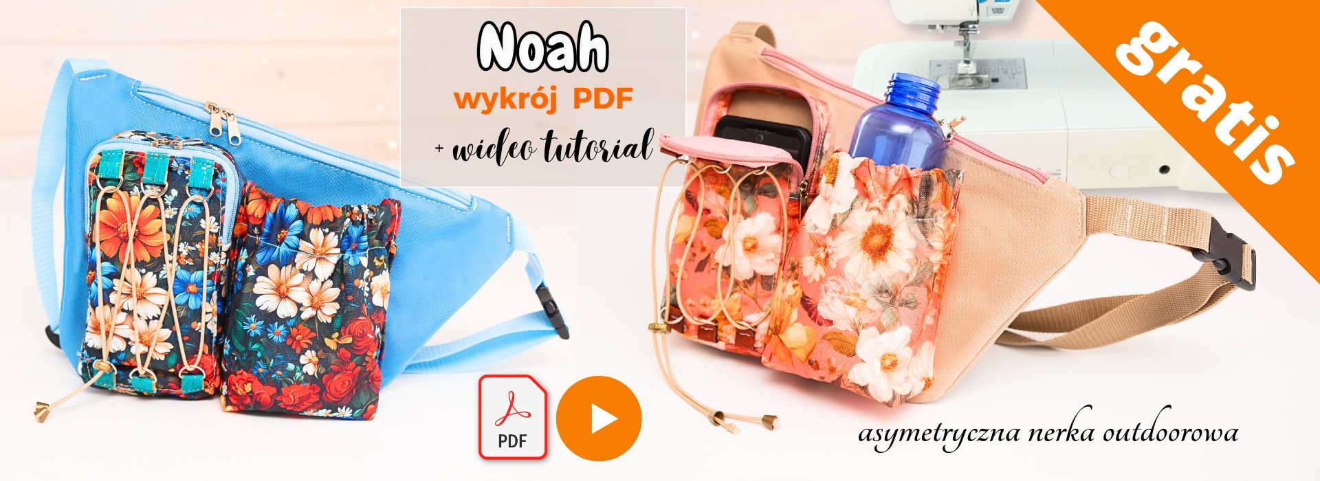 Asymetryczna outdoroowa nerka na telefon i bidon NOAH wykroje PDF + wideo tutorial z instrukcją szycia