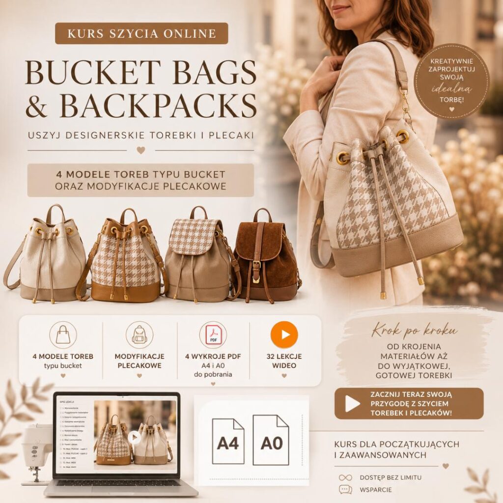torebka i plecak typu bucket bag kurs szycia online wykroje