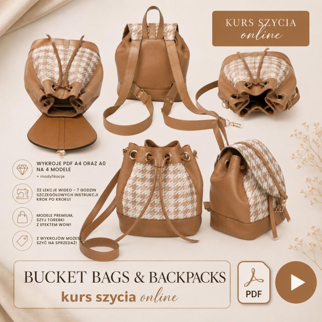torebka i plecak typu bucket bag kurs szycia online wykroje