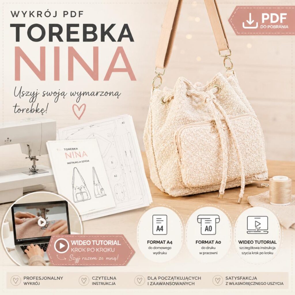 Nina bucket bag wykroje PDF wideo tutorial z instrukcją szycia