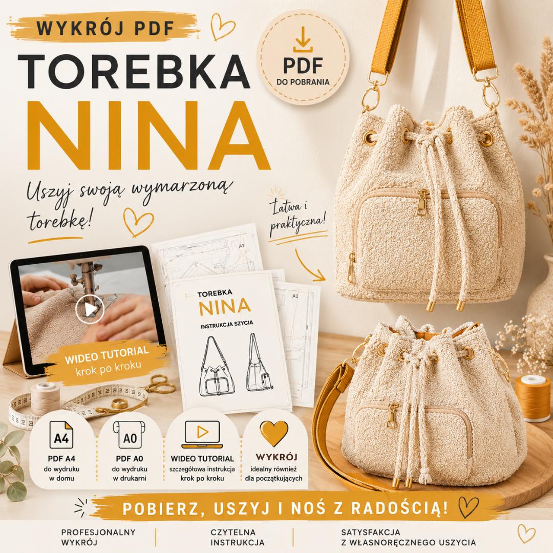 Nina bucket bag wykroje PDF wideo tutorial z instrukcją szycia