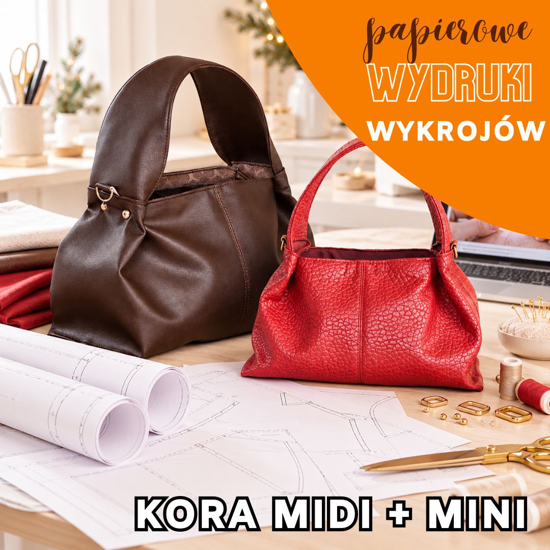Torebka KORA mini + midi, wykroje PDF wideo tutorial z instrukcją szycia krok po kroku