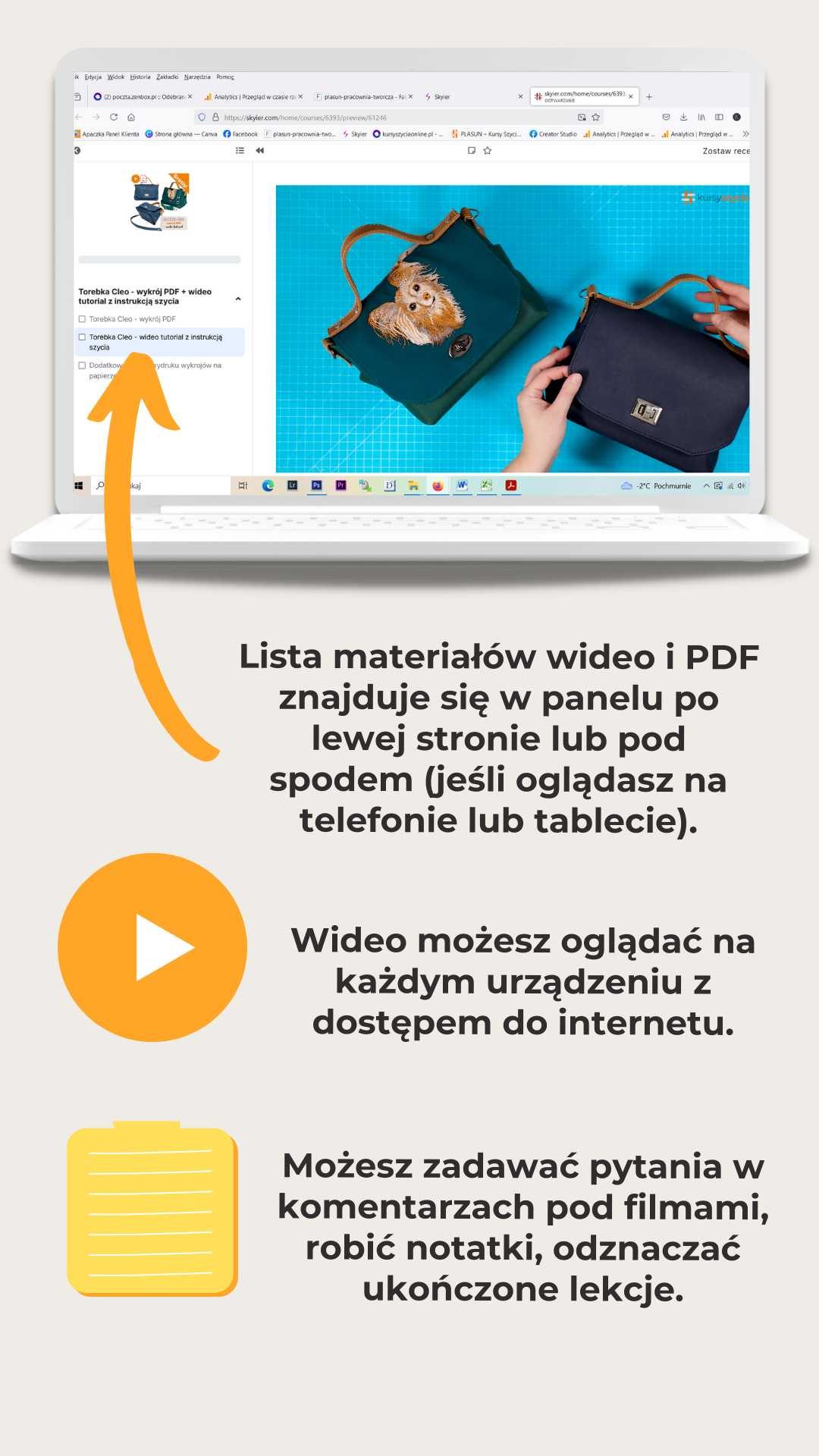 ROSA CLEO NORA pion(2) Wykroje na torebki CLEO wykrój PDF + wideo tutorial z instrukcją szycia